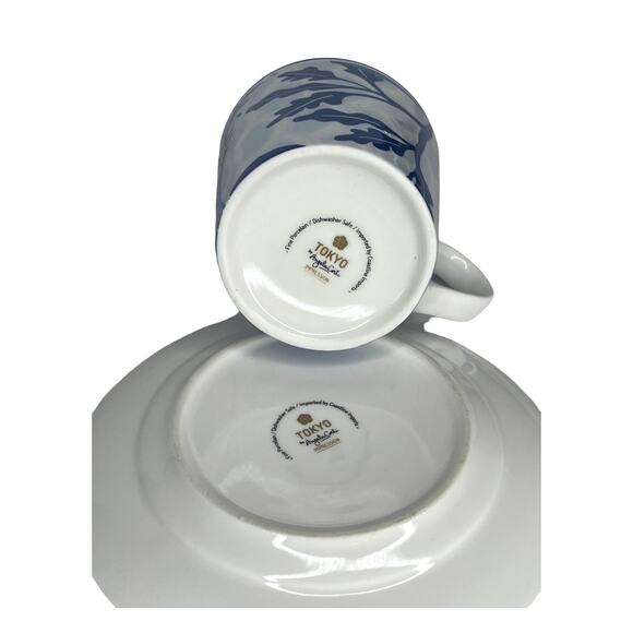 TOKYO by Angela Corti Coffee TEA CUP & SAUCER SET Porcelain Blue White Asian - Picture 5 of 9